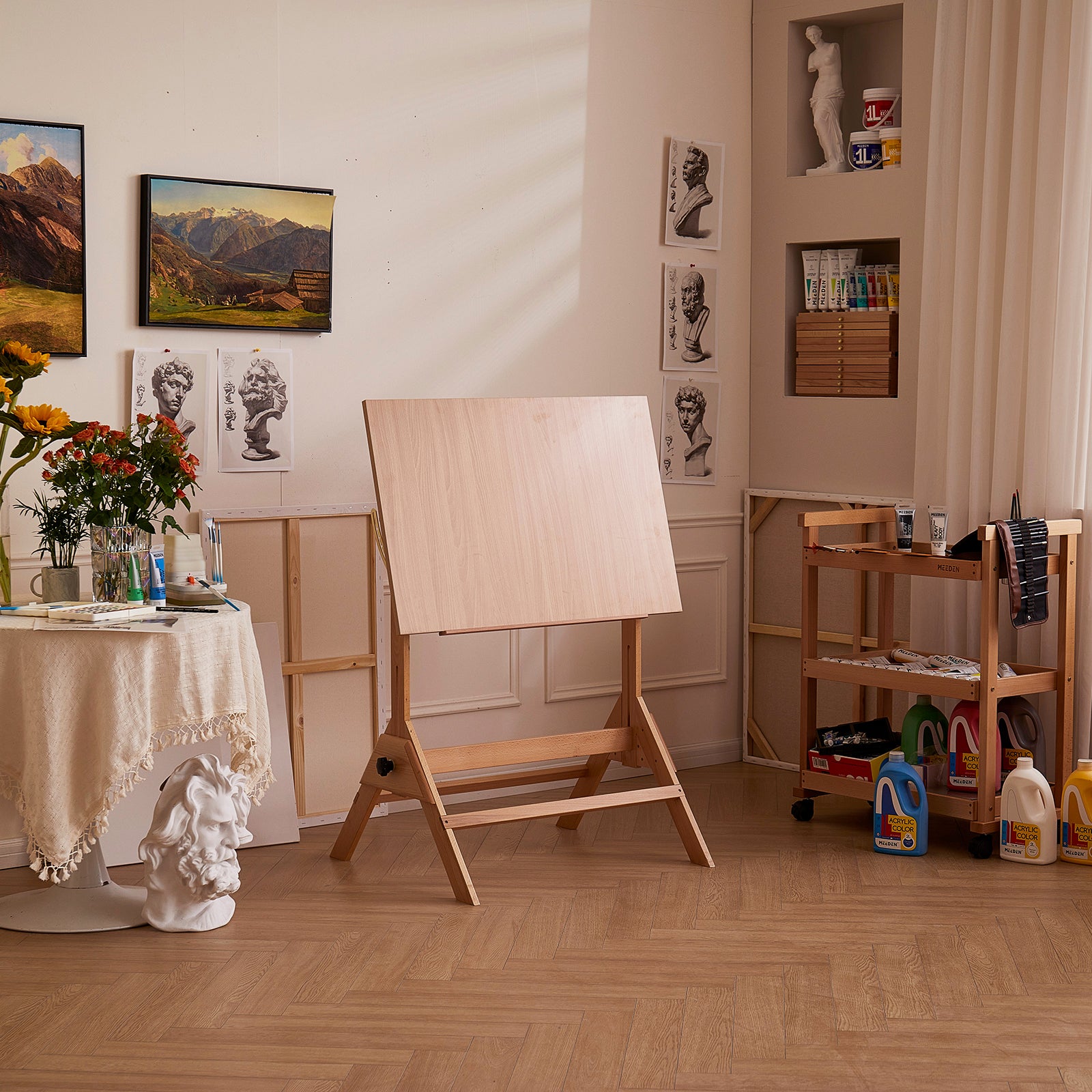 meeden-desks-xsz-2-table-dessin-bois-tabouret-naturel image 5