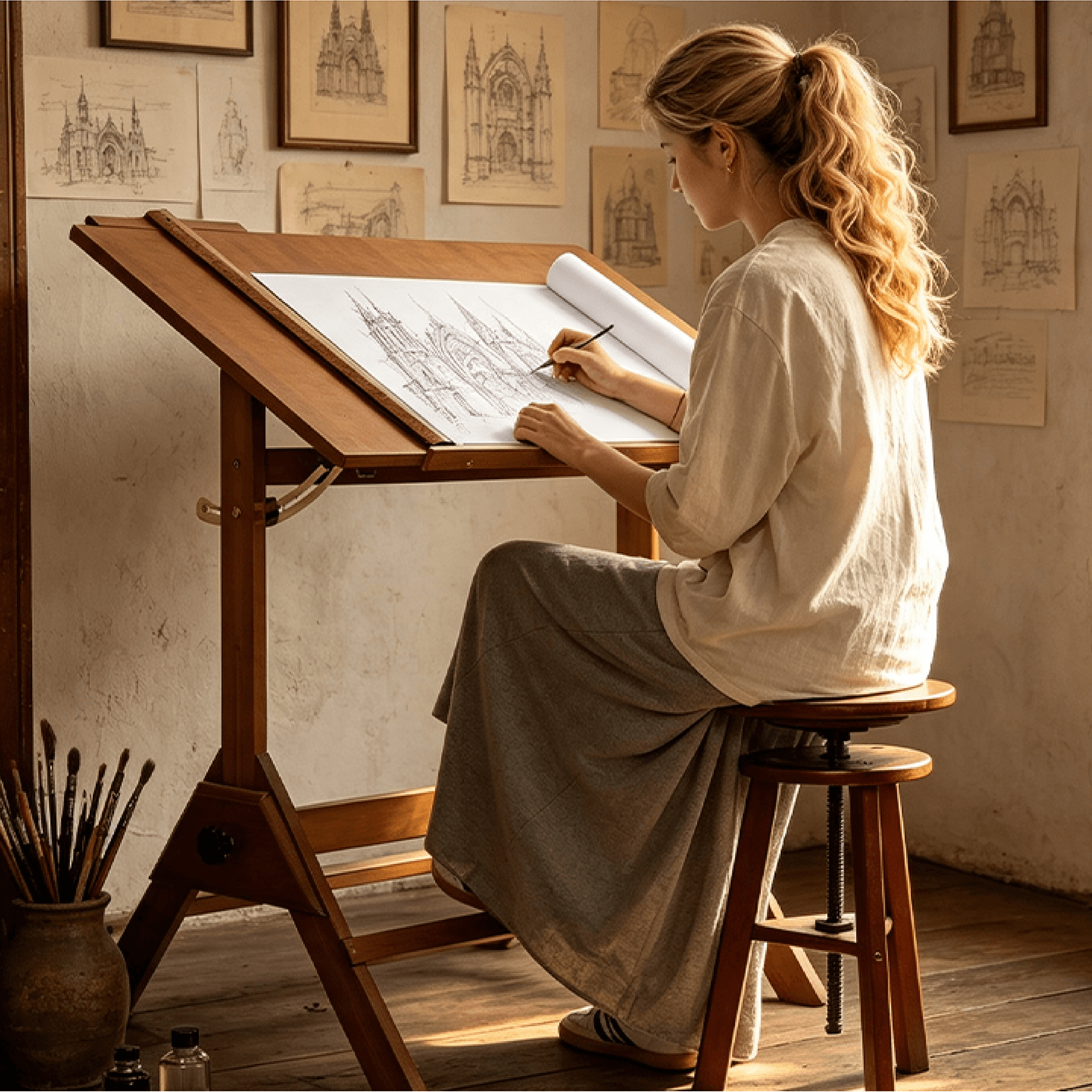meeden-xsz-2-table-dessin-bois-noyer-tabouret-r-glable image 2