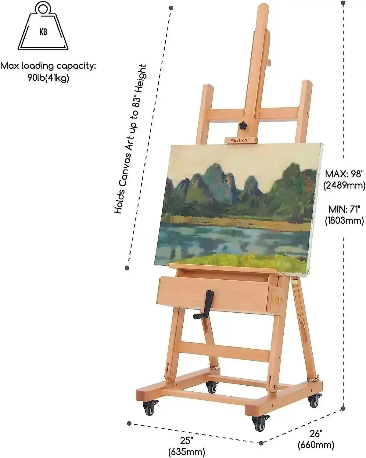 meeden-floor-easels-chevalet-bois-w15s-manivelle-grand-format image 8