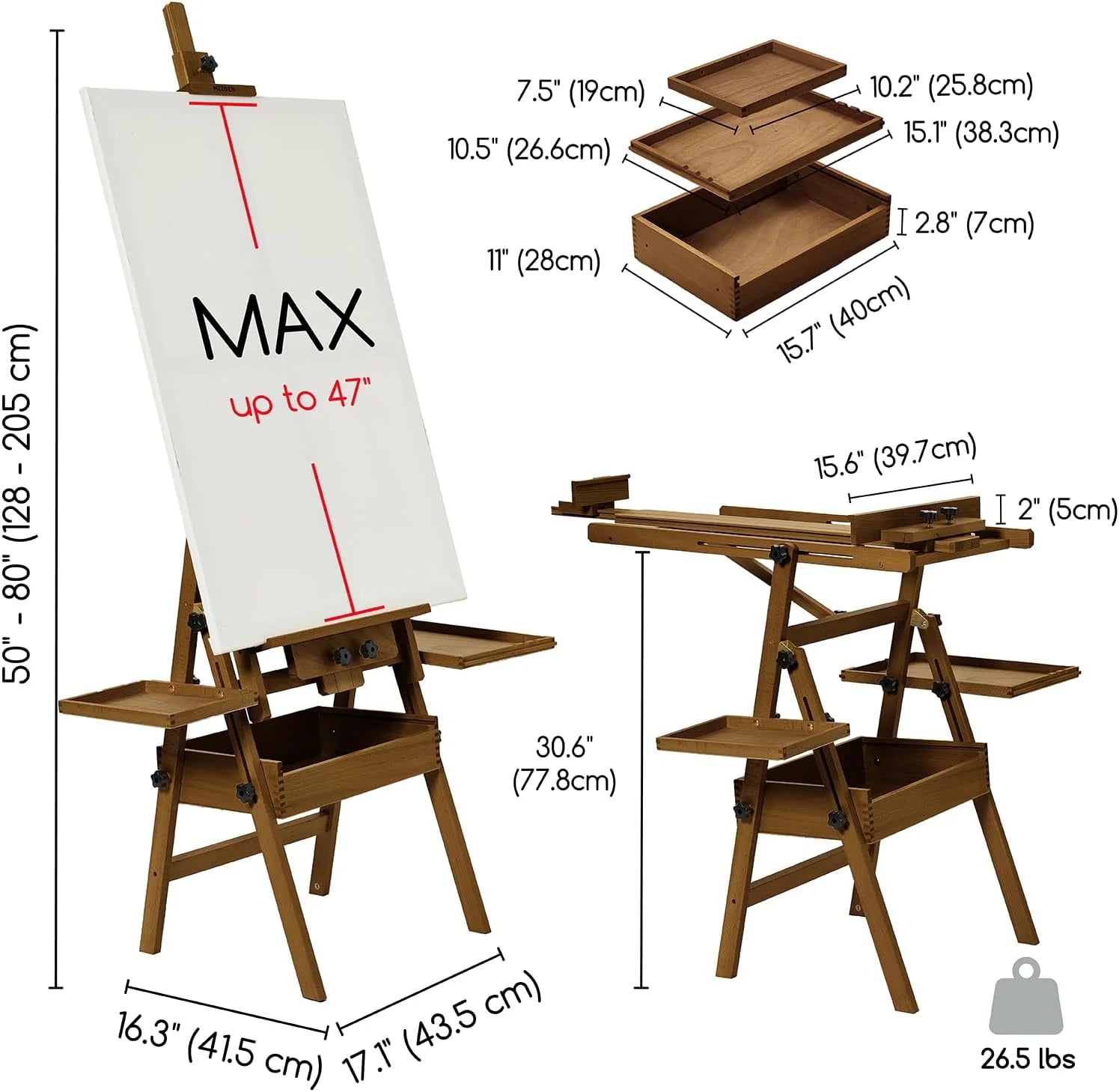meeden-floor-easels-chevalet-atelier-bois-noyer-47-pouces image 8