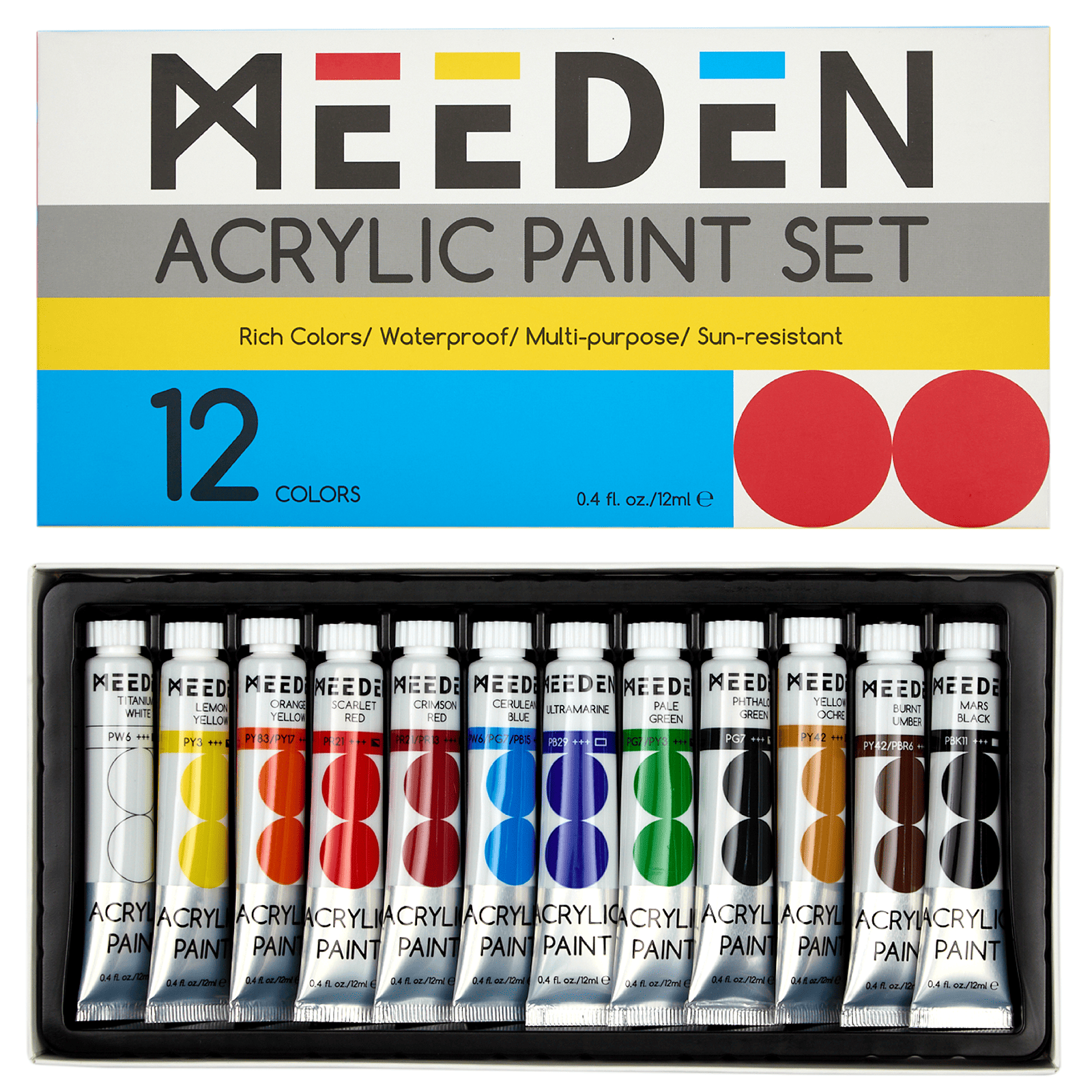 meeden-acrylic-paint-peinture-acrylique-12-tubes-12-ml-couvrant image 1