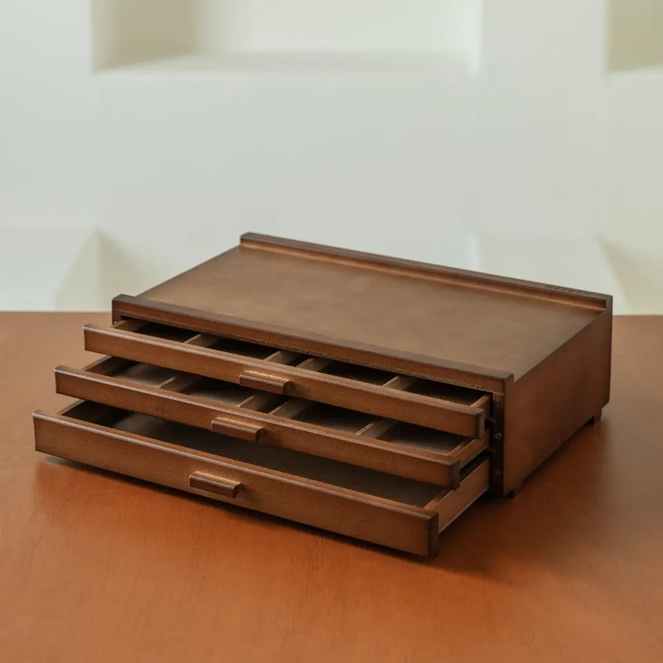 meeden-storage-boxes-bo-te-de-rangement-bois-3-tiroirs-noyer image 1