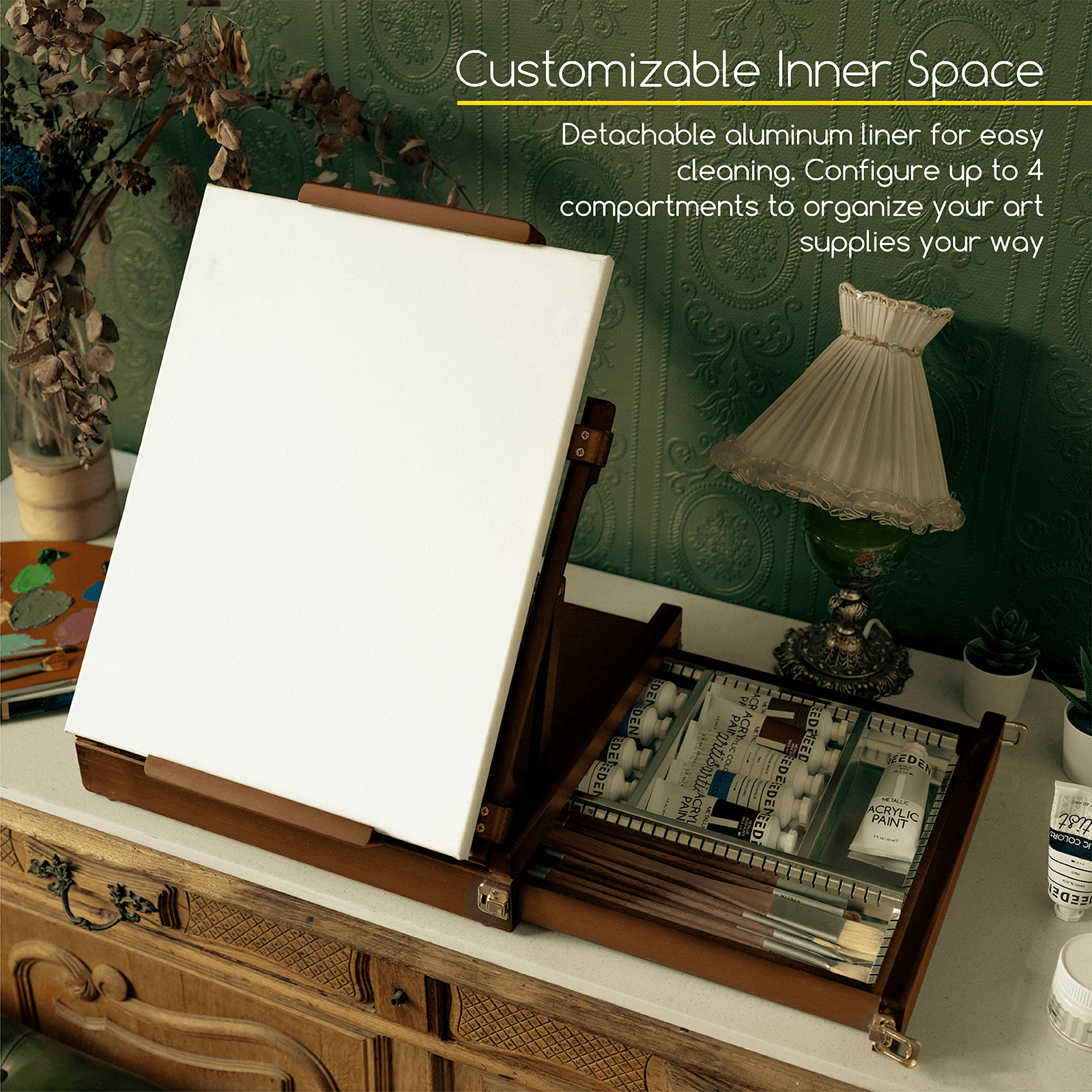 meeden-w05b-chevalet-de-table-coffret-noyer-avec-tiroir image 2