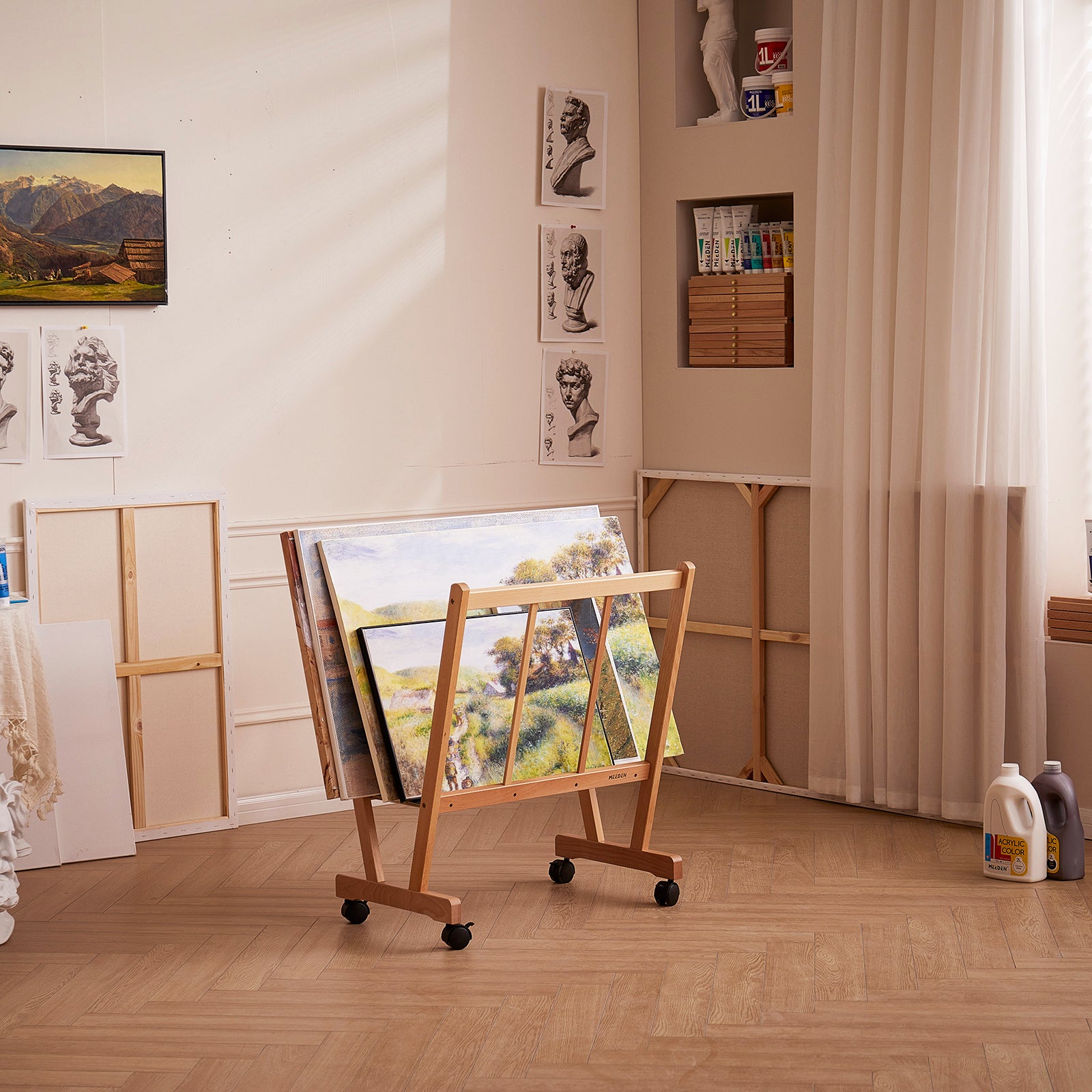 meeden-racks-range-toiles-bois-h-tre-roulettes-naturel image 3