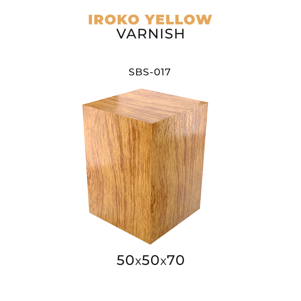scale75-accessories-socle-bois-iroko-yellow-varnish-50x50x70 image 1