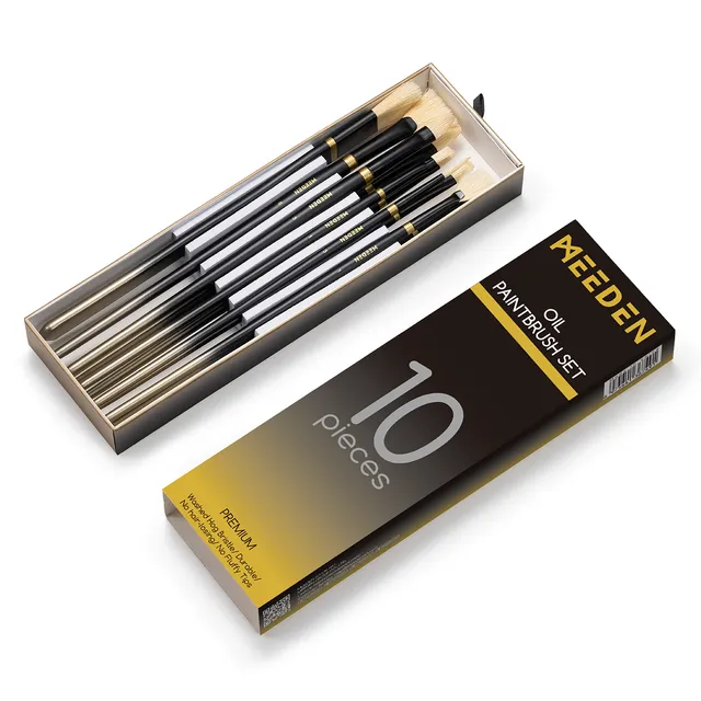 meeden-brushes-lot-10-pinceaux-huile-soie-de-porc image 1