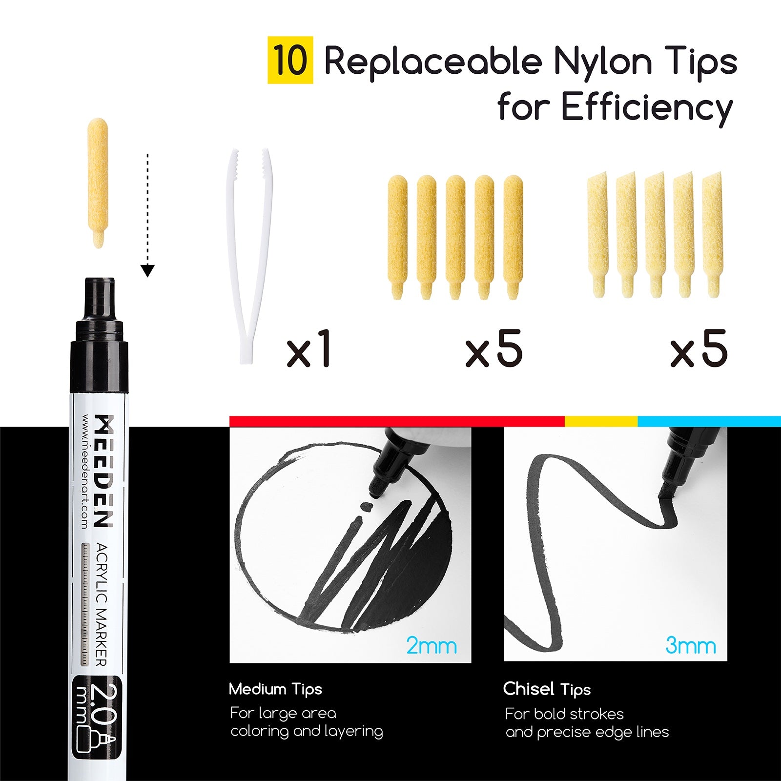 meeden-markers-feutre-acrylique-noir-et-blanc-pointe-2-mm image 3