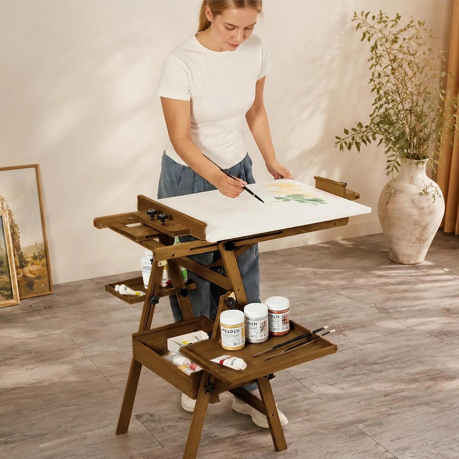 meeden-floor-easels-chevalet-atelier-bois-noyer-47-pouces image 2