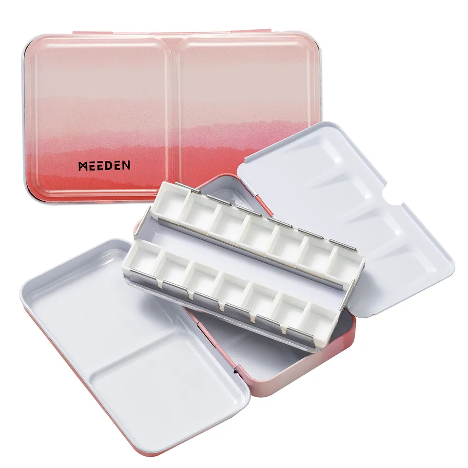 meeden-palettes-rouge-12-demi-godets-bo-te-aquarelle-vide image 1
